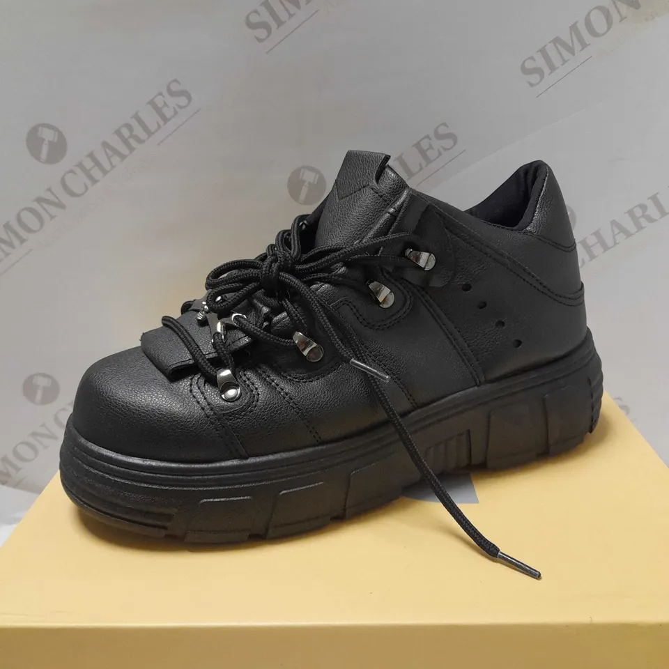 KOI RIMO CORE CHUNKY BLACK PU TRAINERS - SIZE 8