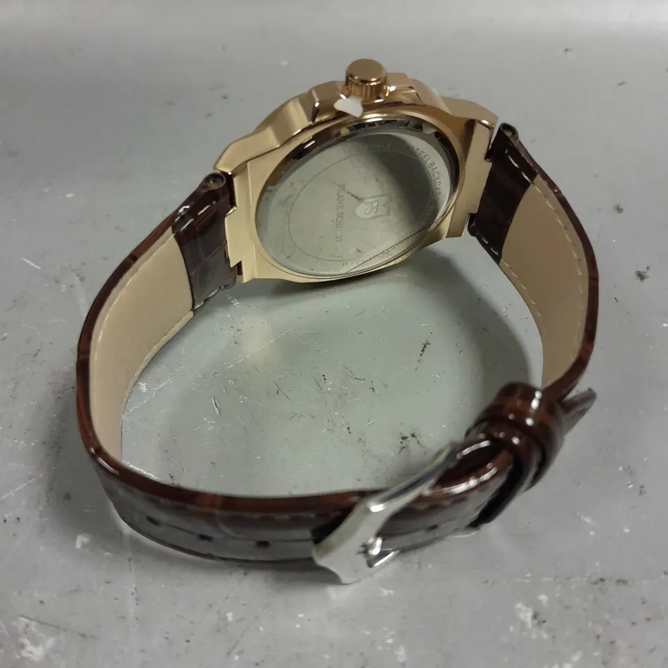 MENS FRANK SCHMIDT WATCH – TEXTURED DIAL WITH DATE – LEATHER STRAP- MODEL: FSL AMBASSADOR – 3ATM WATER RESISTANT