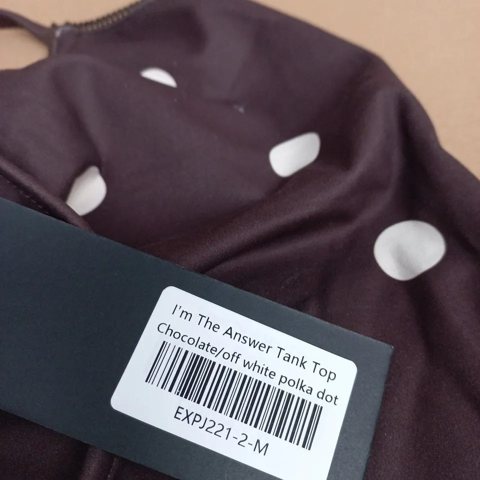 WHITE FOX I'M THE ANSWER TANK TOP – CHOCOLATE WITH WHITE POLKA DOTS - UK SIZE M