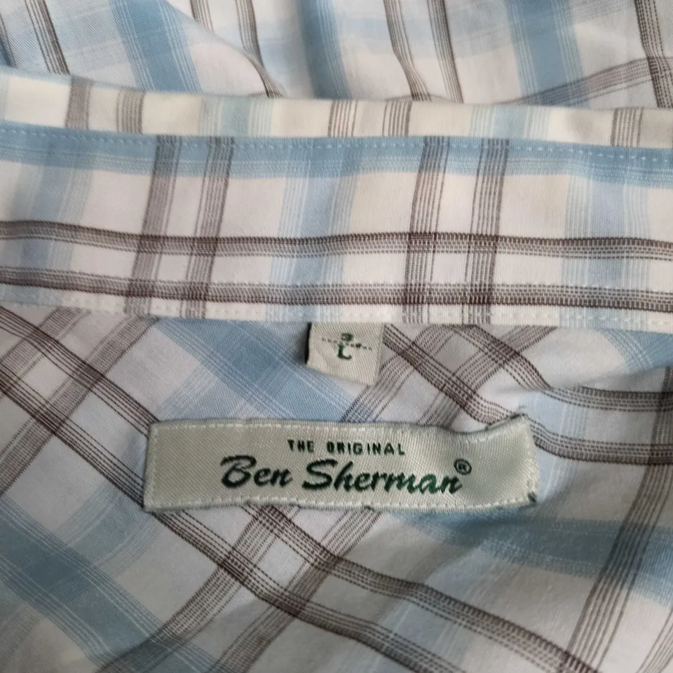 BEN SHERMAN MEN'S SHIRT – LIGHT BLUE PLAID, SIZE L