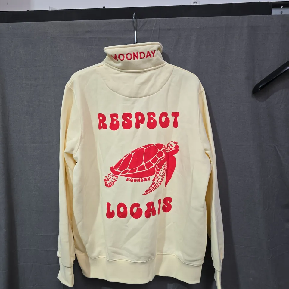 MOONDAY HOODIE XS/S – CREAM WITH RED PRINT, 'RESPECT LOCAL' TURTLE DESIGN