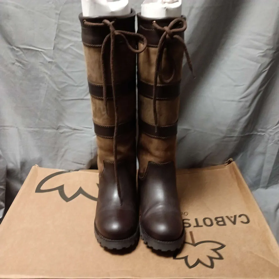 BOXED PAIR CABOTSWOOD WOMEN'S LEATHER KNEE-HIGH BOOTS – BROWN, STRAP DETAILING SIZE EU 38
