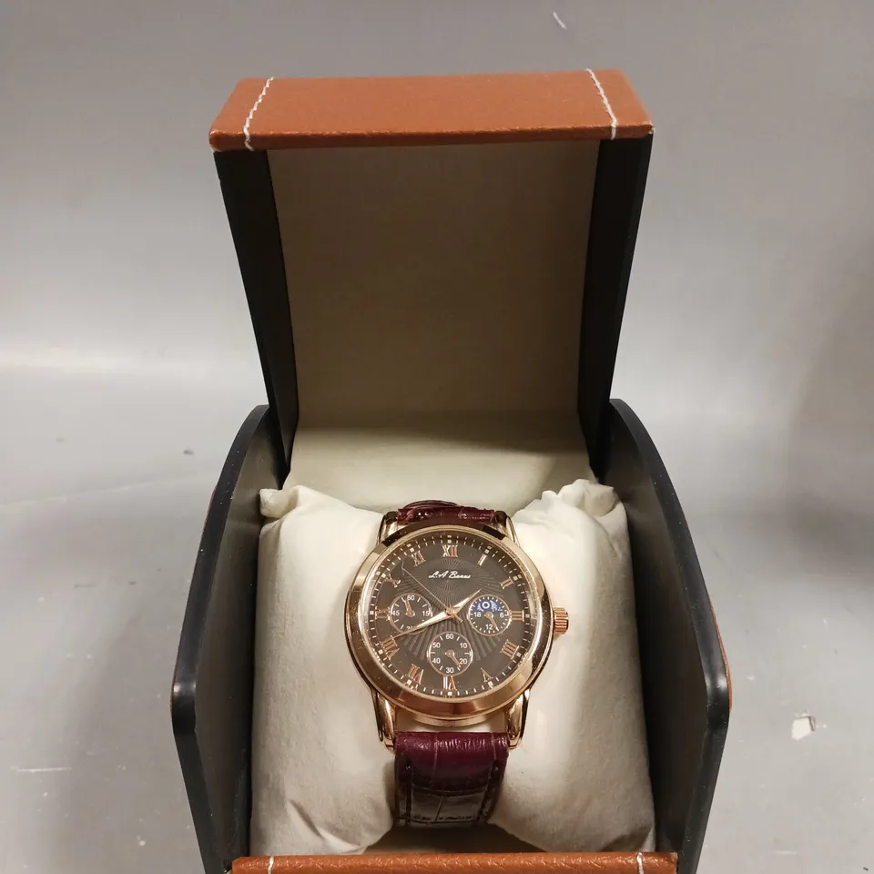 MENS LA BANUS WATCH – GOLD COLOUR CASE – LEATHER STRAP