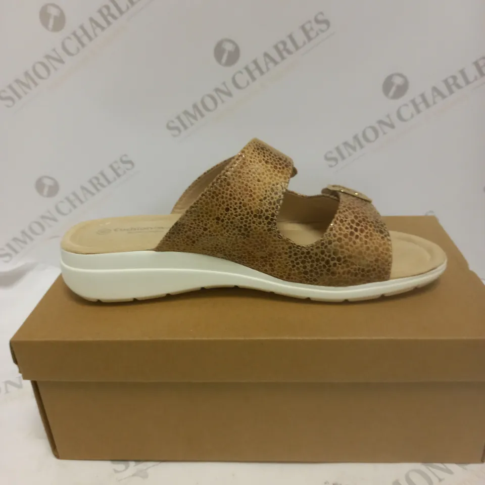 BOXED PAIR OF CUSHION WALK GOLD STRAPPY SANDALS - SIZE 6