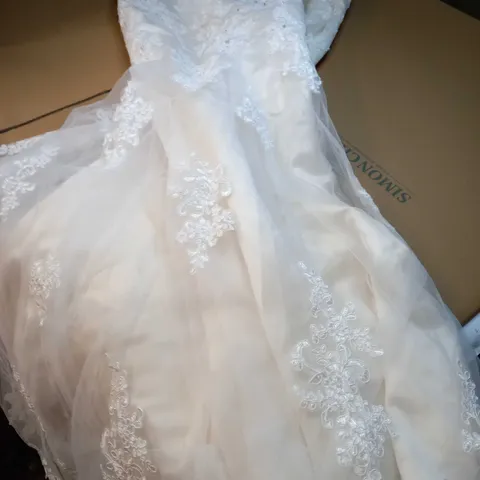 DESIGNER CHAMPAGNE SATIN/NET LACE DETAILED WEDDING DRESS