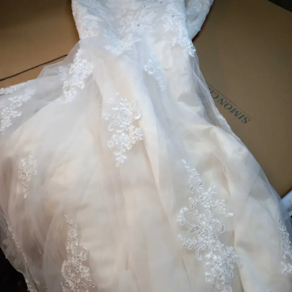 DESIGNER CHAMPAGNE SATIN/NET LACE DETAILED WEDDING DRESS
