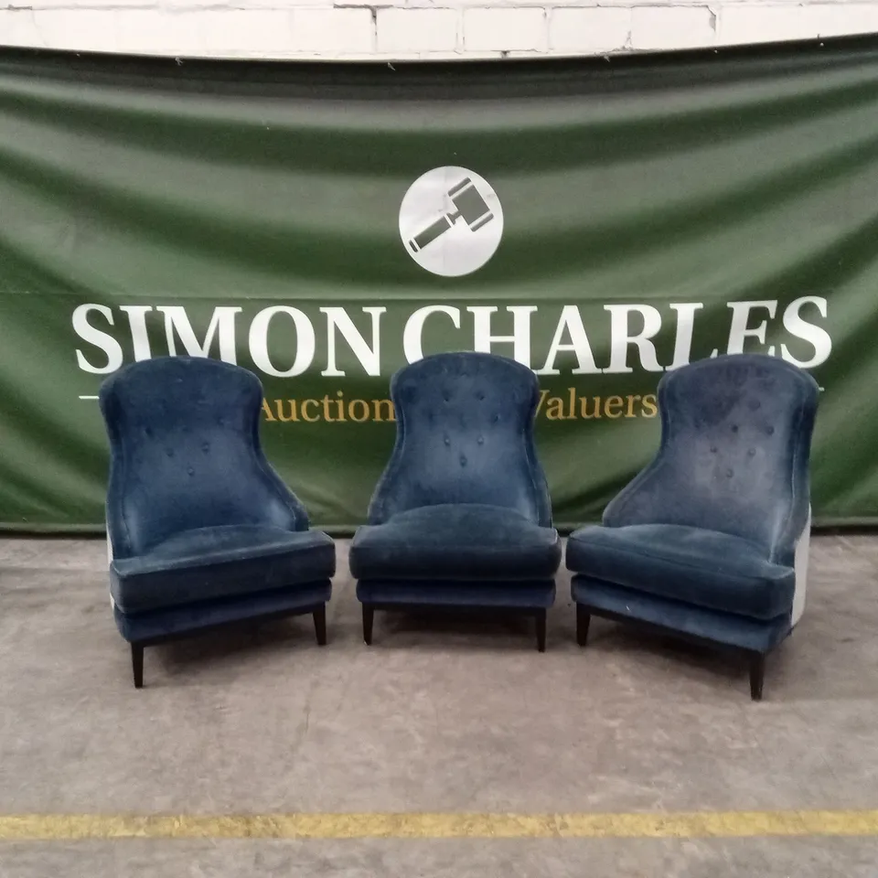 SET OF 3 QUALITY DESIGNER WING BACK VELVET CHAIRS