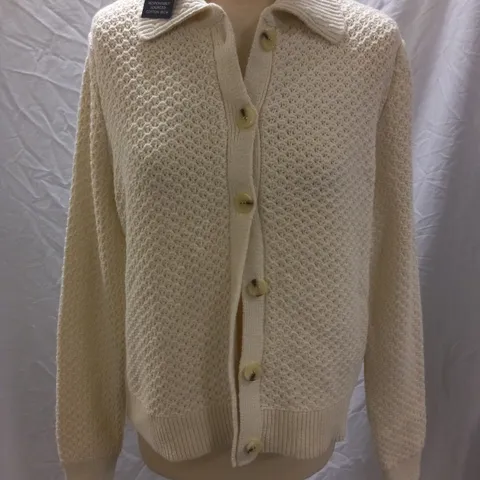 M&S KNITTED BUTTON CARDIGAN, IVORY - SIZE M