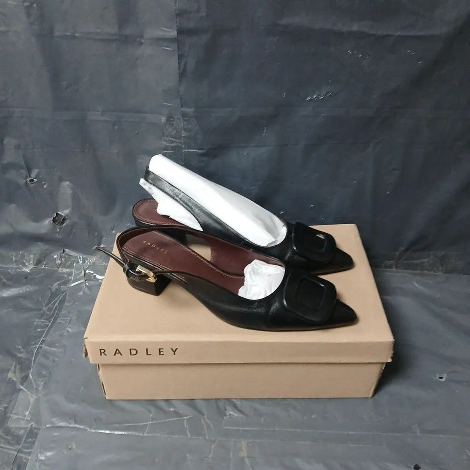 BOXED PAIR OF RADLEY LONDON BLOCK HEL SHOES IN BLACK - SIZE 38