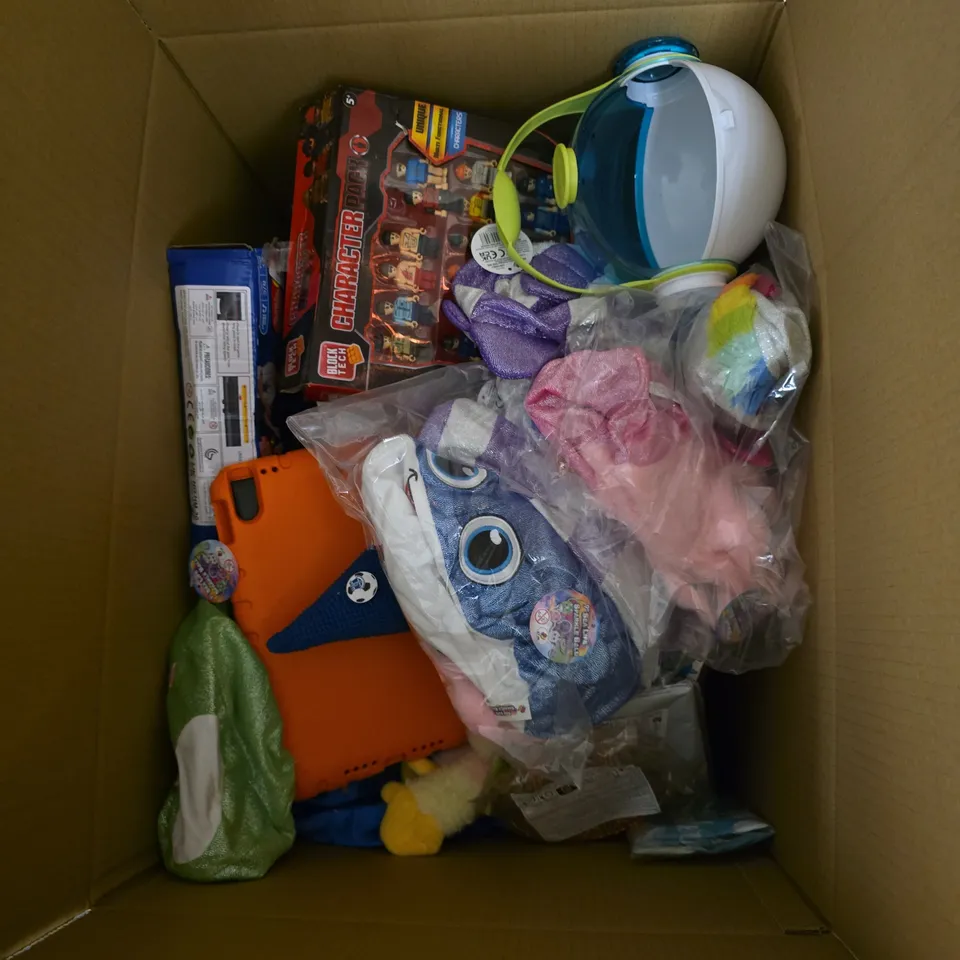 LARGE BOX OF APPROXIMATELY 20 ASSORTED TOYS AND GAMES TO INCLUDE WHO IS IT BOARD GAME, FOREIGN MONOPOLY, SQUISHMALLOW ETC - COLLECTION ONLY 
