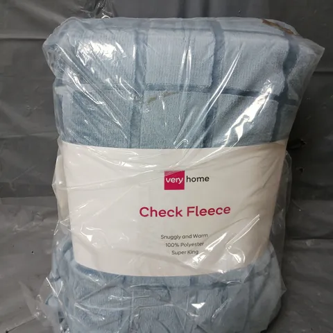 CHECK FLEECE DUVET COVER SET IN BLUE - SUPER KING