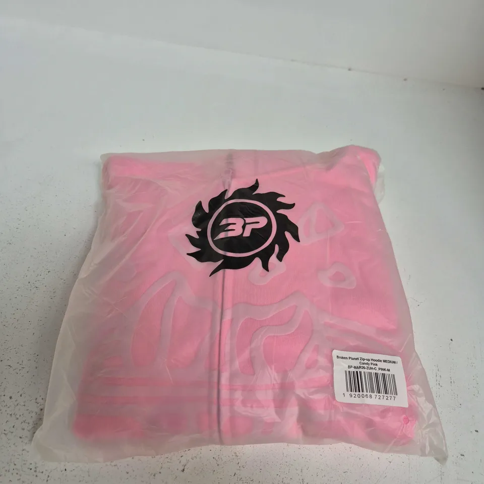 BROKEN PLANET ZIP-UP HOODIE CANDY PINK – MEDIUM