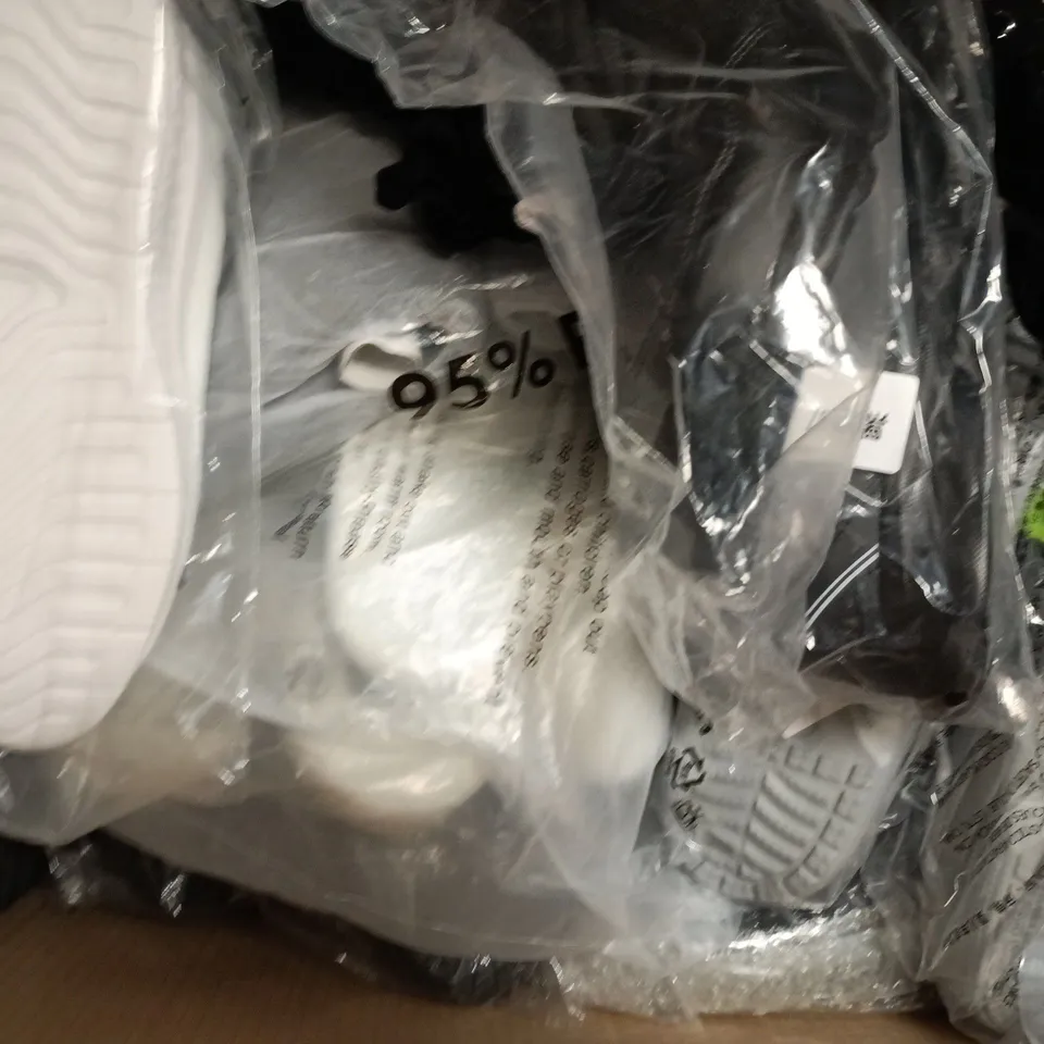 BOX OF APPROXIMATELY 15 ASSORTED PAIRS OF SHOES AND FOOTWEAR ITEMS IN VARIOUS COLOURS, STYLES, AND SIZES - COLLECTION ONLY