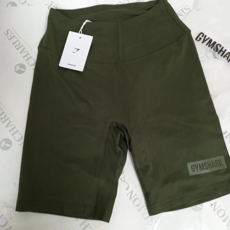 GYMSHARK GREEN BLOCK CYCLING SHORTS - S