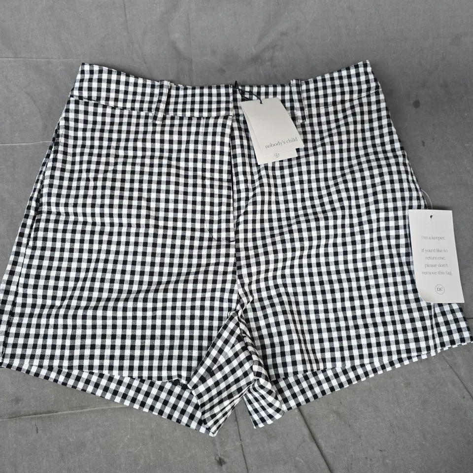 NOBODY'S CHILD HARPER GINGHAM SHORTS IN BLACK/WHITE SIZE UK 8