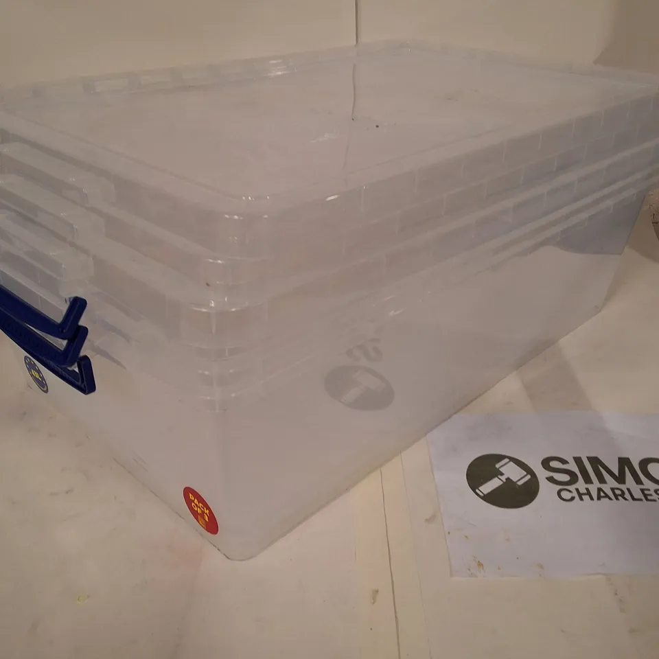 LOT OF 3 NESTING STORAGE BOXES 43L WITH LIDS