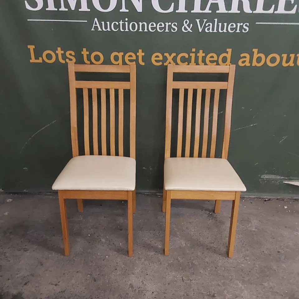 SET OF 2 BALI OAK DINING CHAIRS WITH IVORY SEAT PADS