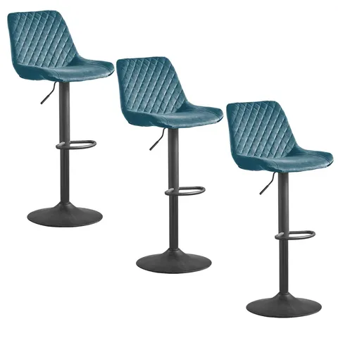 BOXED PAIR OF AAMINAH SWIVEL ADJUSTABLE HEIGHT VELVET BAR STOOLS - TEAL (1 BOX)