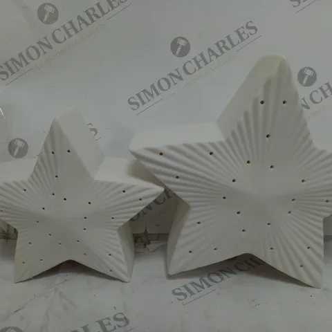 BOXED K BY KELLY HOPPEN SET OF LARGE PORCELAIN LIGHT UP WHITE STARS