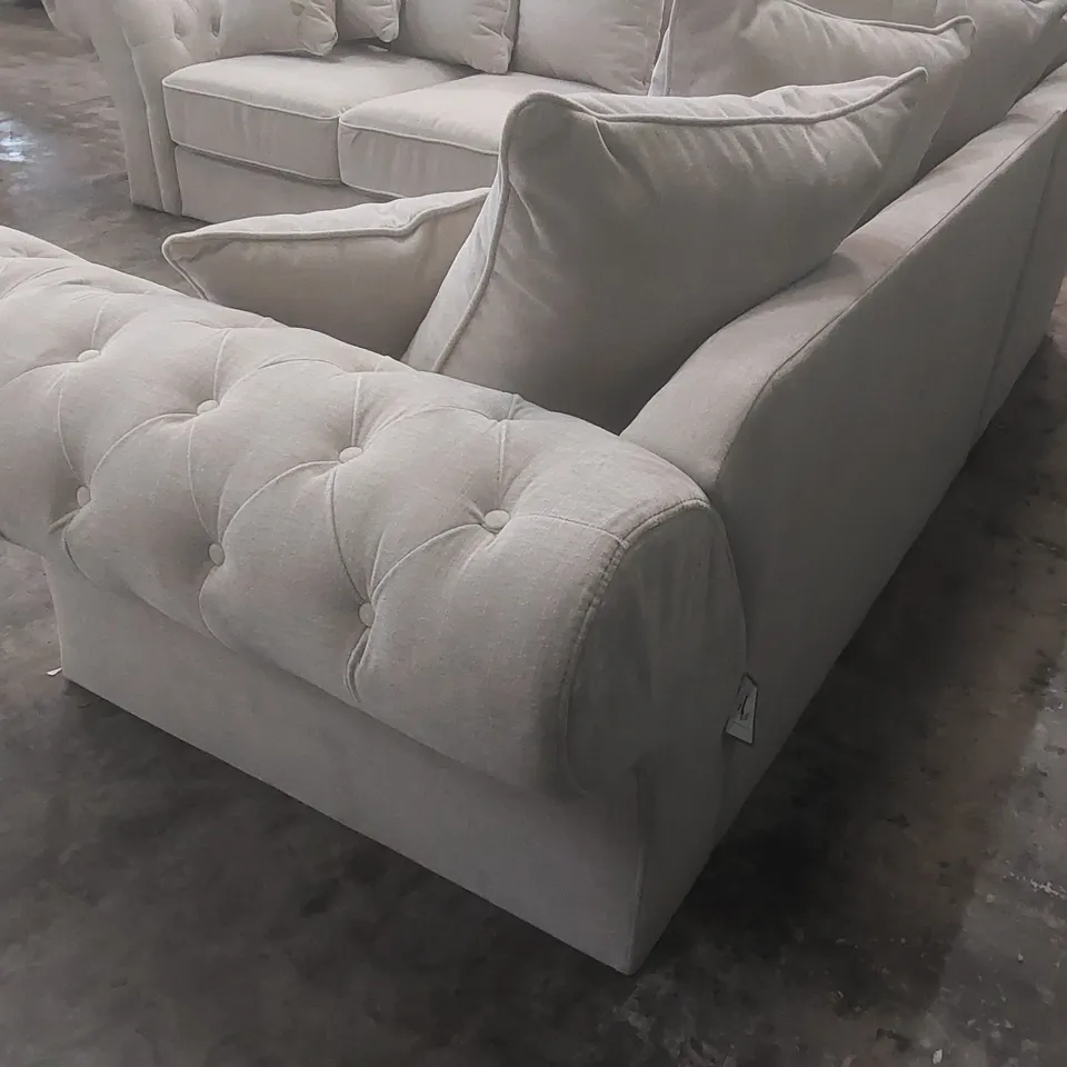 DESIGNER WINDSOR FABRIC UPHOLSTERED CORNER SOFA - NATURAL