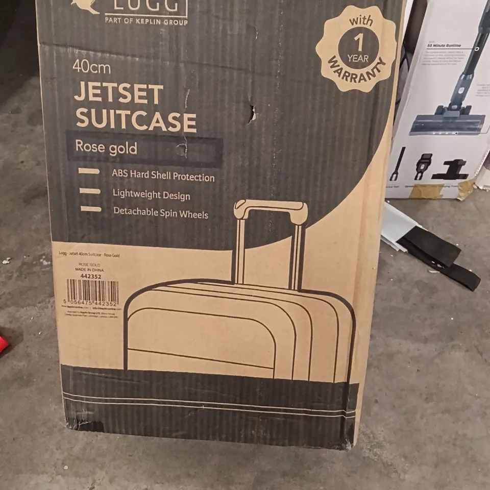 BOXED KEPLIN LUGG 40CM JETSET SUITCASE ROSE GOLD COLOUR 