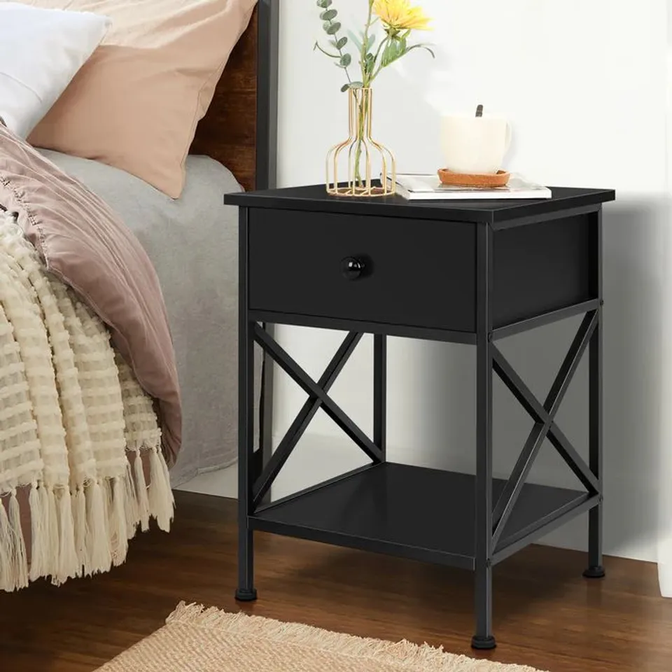 BOXED RETRO WOODEN NIGHTSTAND