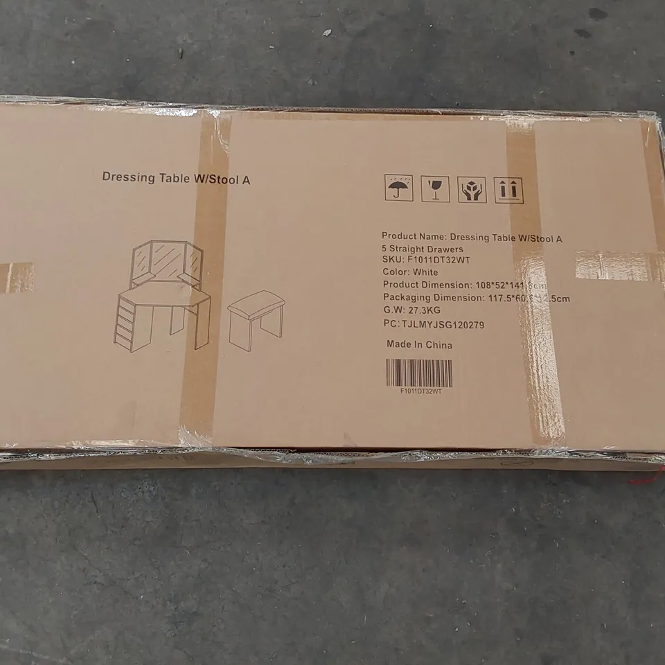 BRAND NEW BOXED DRESSING TABLE WITH STOOL AND 5 STRAIGHT DRAWERS - WHITE (1 BOX)