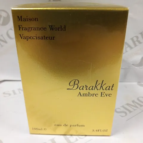 BOXED AND SEALED MAISON FRAGRANCE WORLD VAPORISATEUR BARAKKAT AMBRE EVE EAU DE PARFUM 100ML