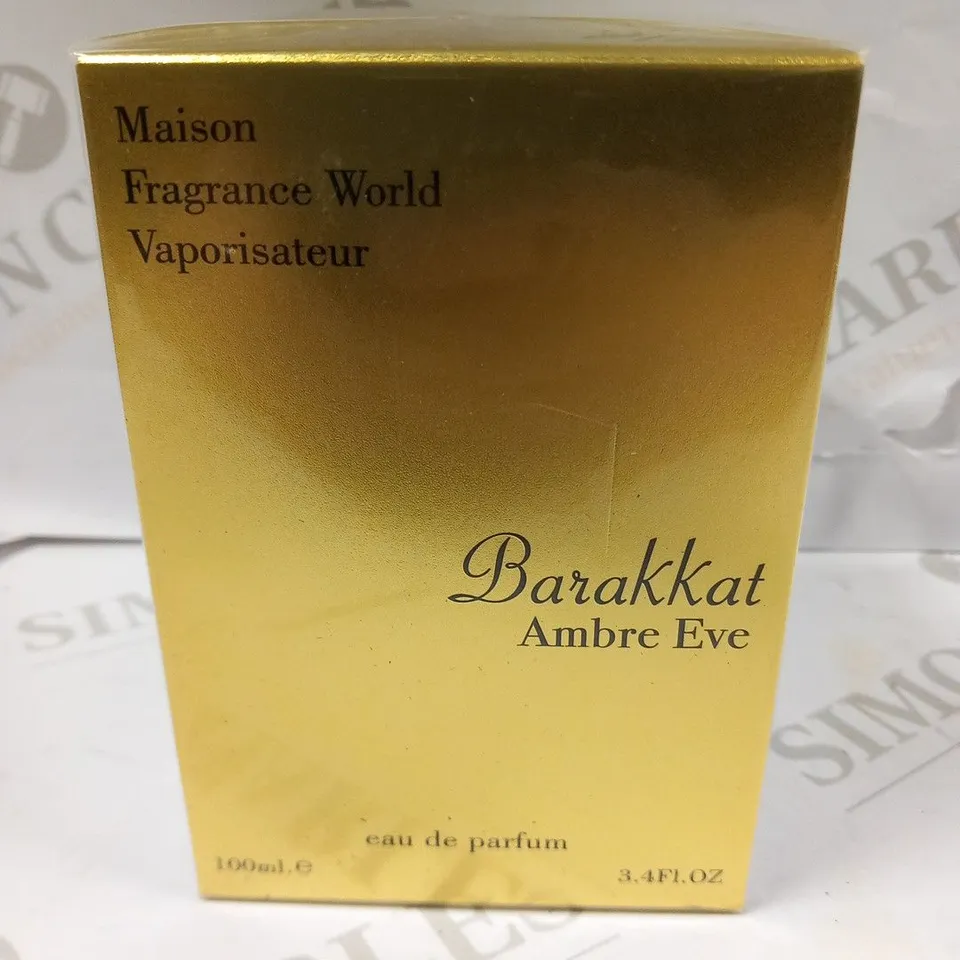 BOXED AND SEALED MAISON FRAGRANCE WORLD VAPORISATEUR BARAKKAT AMBRE EVE EAU DE PARFUM 100ML