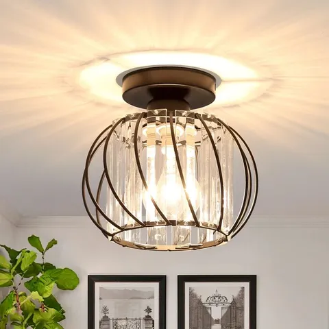 BOXED CRYSTAL CHANDELIER CEILING LIGHT, MODERN SMALL FLUSH MOUNT CEILING LIGHT (1 BOX)