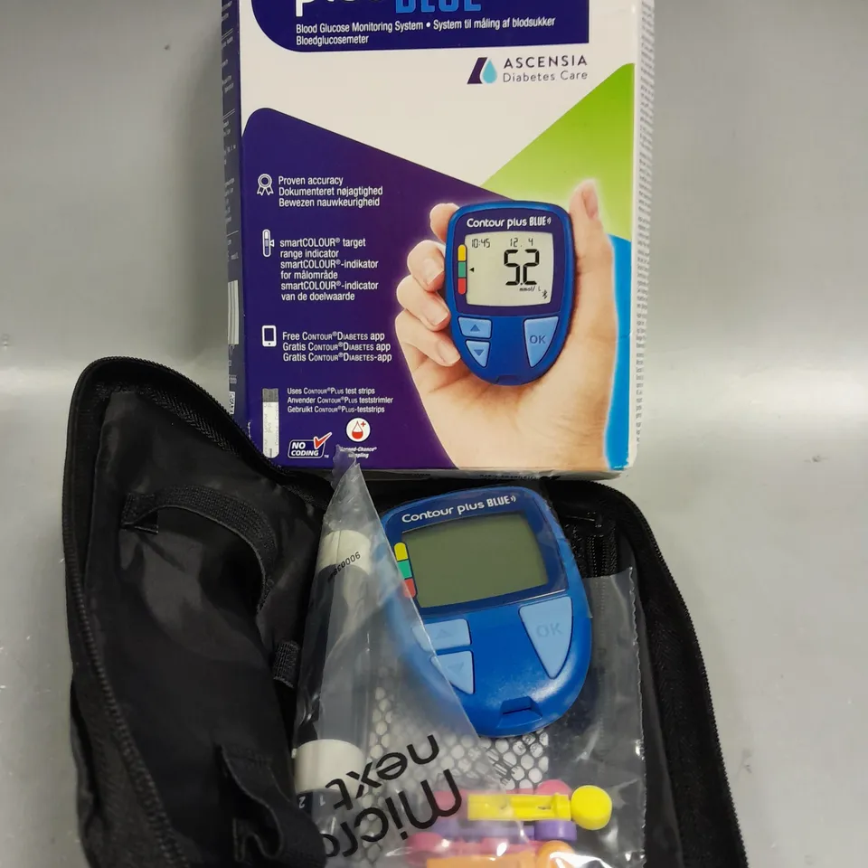 BOXED CONTOUR PLUS BLUE BLOOD GLUCOSE MONITORING SYSTEM 