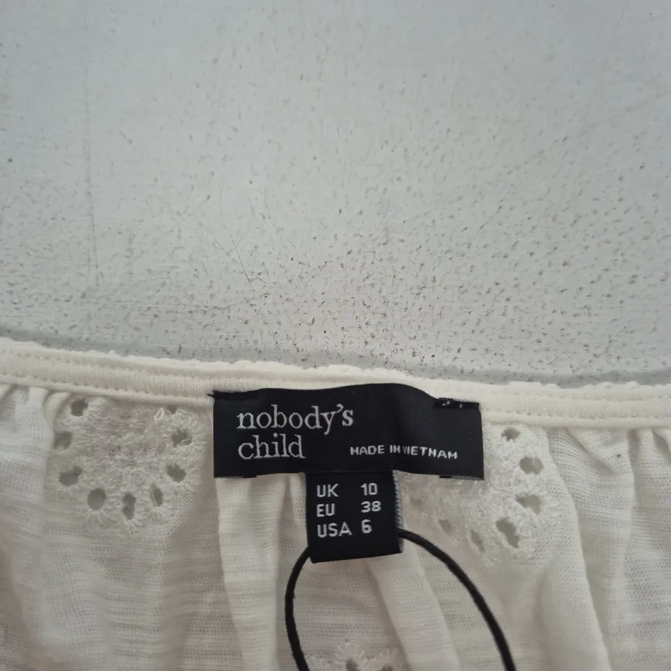 NOBODY'S CHILD WHITE EYELET TOP, UK 10 (EU 38, USA 6)