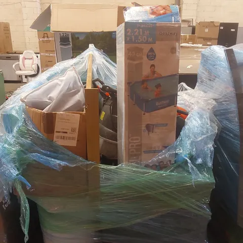PALLET CONTAINING A VERY LARGE QUANTITY OF ASSORTED ITEMS INCLUDING: BESTWAY POOL, FLYMO LAWN MOWER, MIRROR ECT