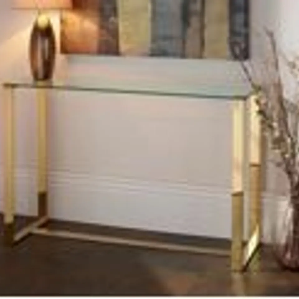 BOXED DESIGNER MEGAN CLEAR GLASS RECTANGULAR COFFEE TABLE WITH GOLD LEGS 1/2 BOXES  ONLY NO BOX 2 