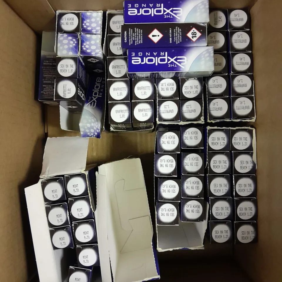 APPROXIMATELY 30 BOXED THE EXPLORE RANGE E-CIG LIQUIDS IN VARIOUS FLAVOURS 