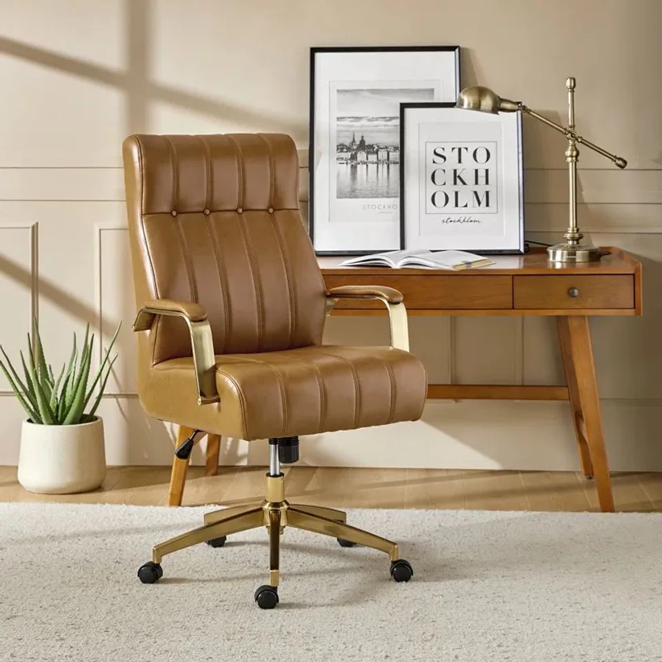 BOXED LEIPZIG 47" H MID-CENTURY MODERN LEATHER ERGONOMIC EXECUTIVE CHAIR (1 BOX)