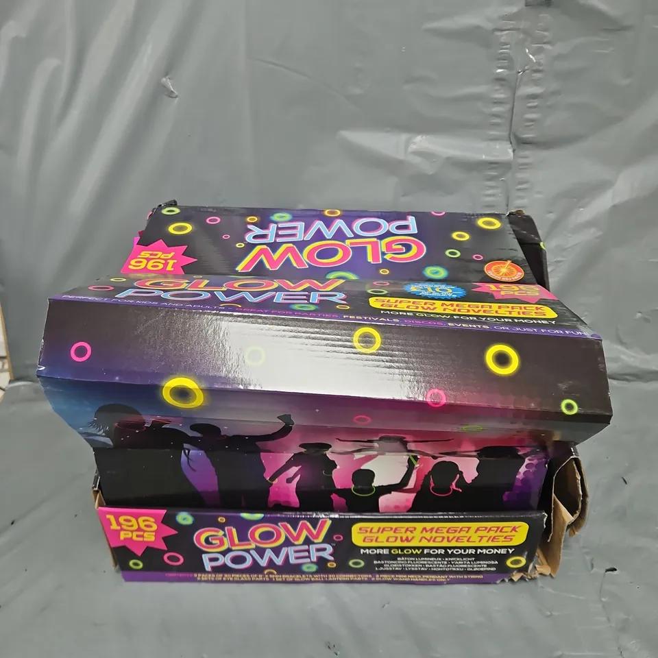 BOXED GLOW POWER SET OF 12 196PC MEGA PACKS OF GLOW NOVELTIES - COLLECTION ONLY