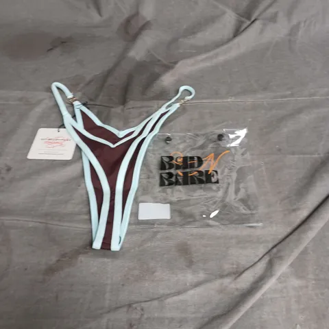 BAD N BARE BIKINI BOTTOM IN BROWN/BLUE SIZE S