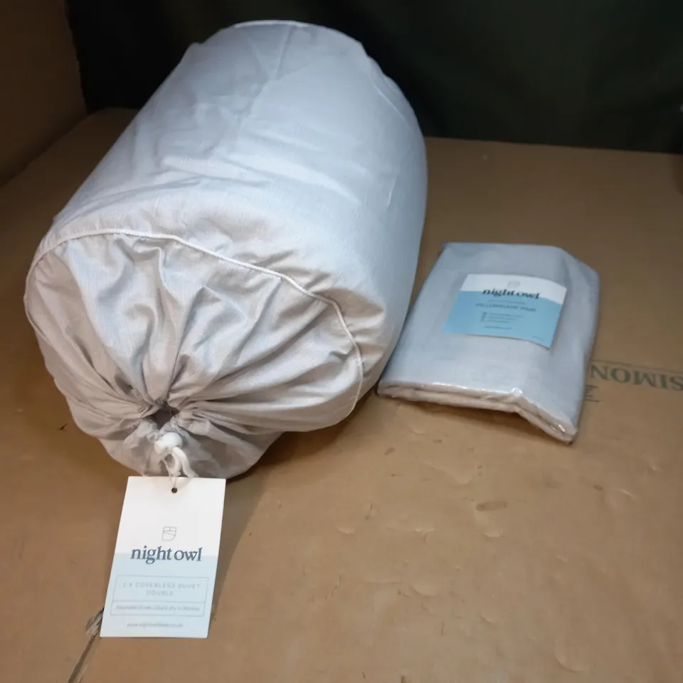 NIGHTOWL DOUBLE COVERLESS DUVET AND PILLOWCASE PAIR