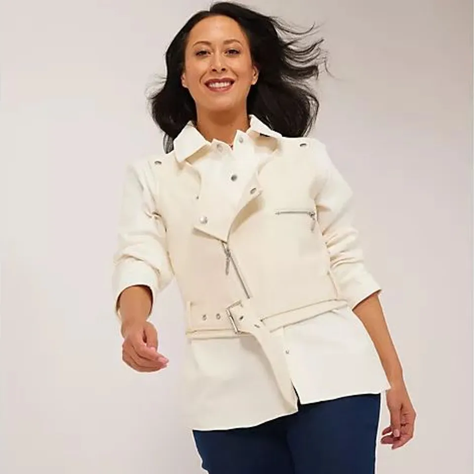 MARLAWYNNE MIXED MEDIA MOTO JACKET- CREME FRAICHE SIZE M