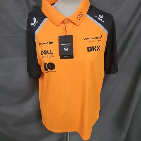 CASTORE MCLAREN F1 TEAM POLO SHIRT IN AUTUMN GLORY/PHANTOM SIZE M