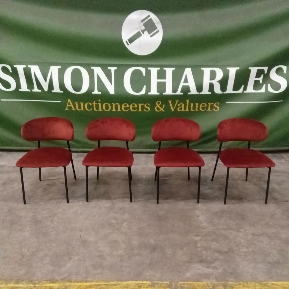 SET OF 4 DANETTI CREE SIGNATURE RED VELVET DINING CHAIRS - SET OF 4