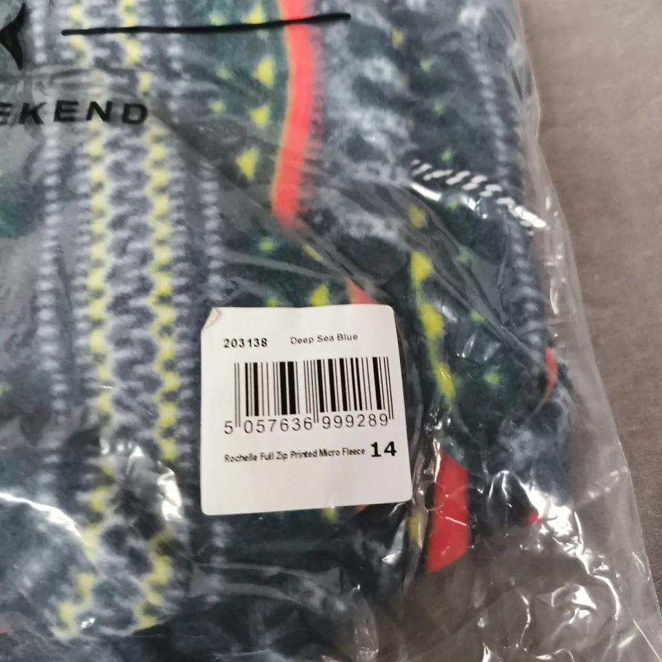 WEIRD FISH ROCHELLE FULL ZIP PRINTED MICRO FLEECE – DEEP SEA BLUE, UK 14 