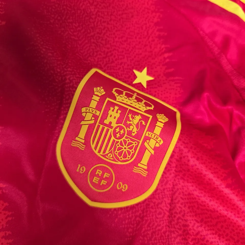 ADIDAS SPAIN CREST FOOTBALL JERSEY – RED WITH YELLOW TRIM, SIZE M