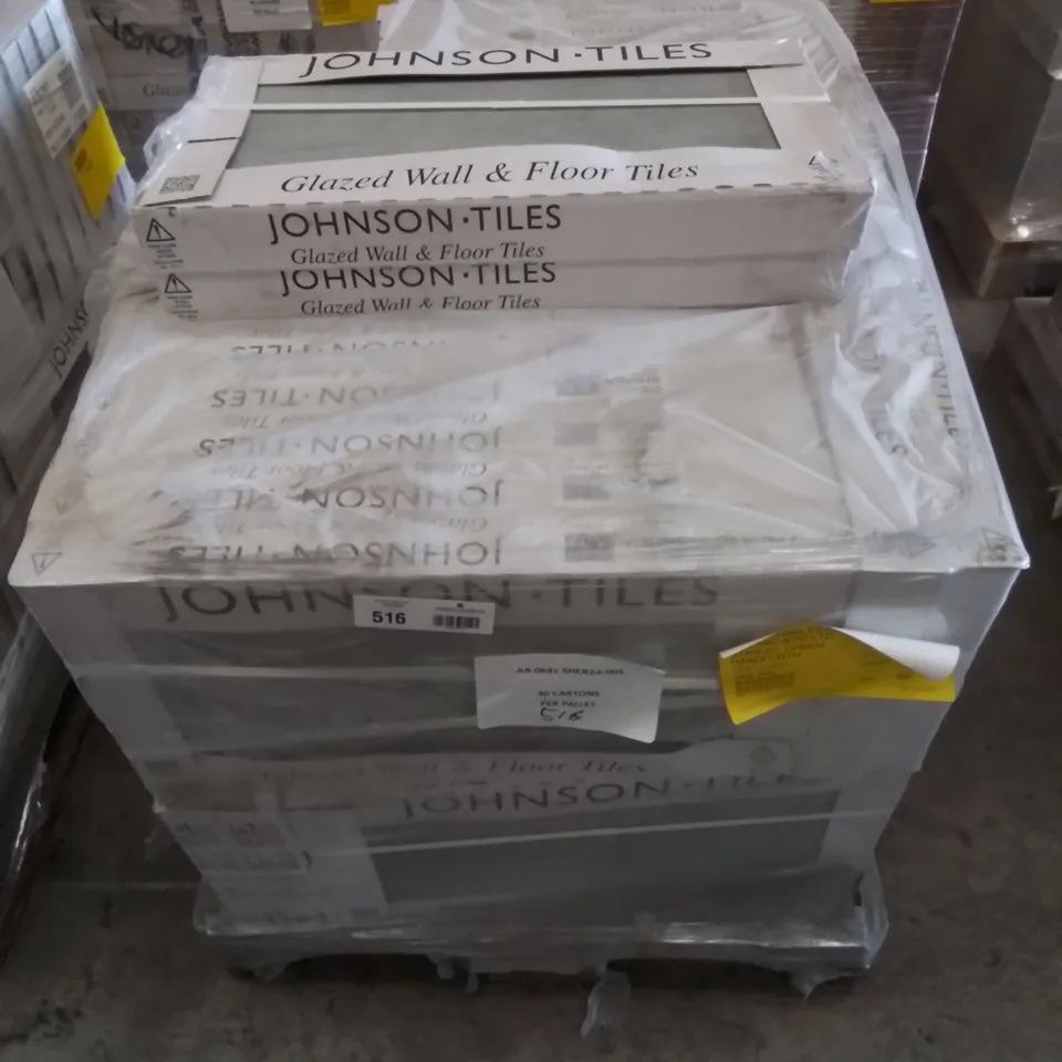 PALLET TO CONTAIN APPROXIMATELY 40 X PACKS OF JOHNSON SHERWOOD SMOKE GLAZED WALL & FLOOR TILES - 5 TILES PER PACK // TILE SIZE: 597 X 297 X 10MM