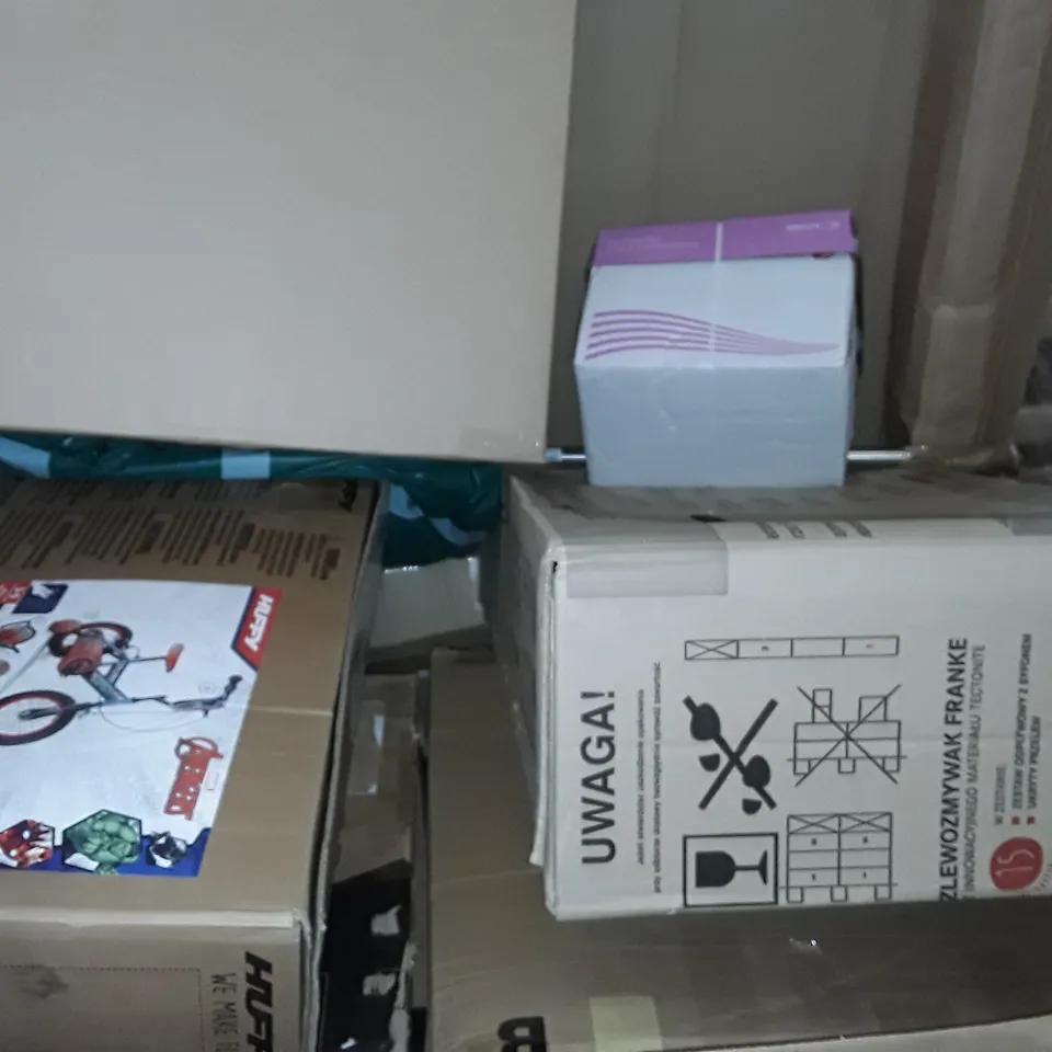 UNPROCESSED PALLET OF ASSORTED ITEMS TO INCLUDE AIR COMPRESSOR, STUNT SCOOTER AND KIDS AVENGERS BIKE