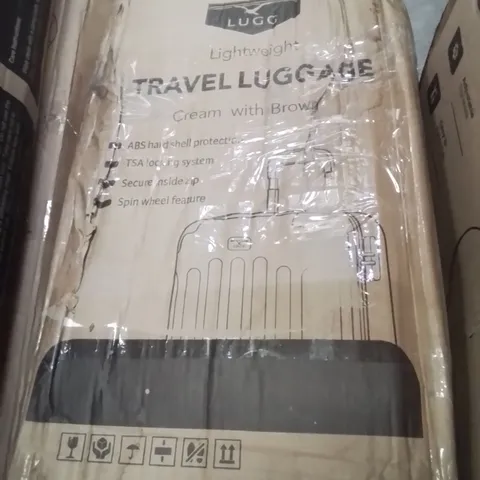 BOXED LIGHTWEIGHT TRAVEL LUGGAGE SUITCASE (CREAM/BROWN)