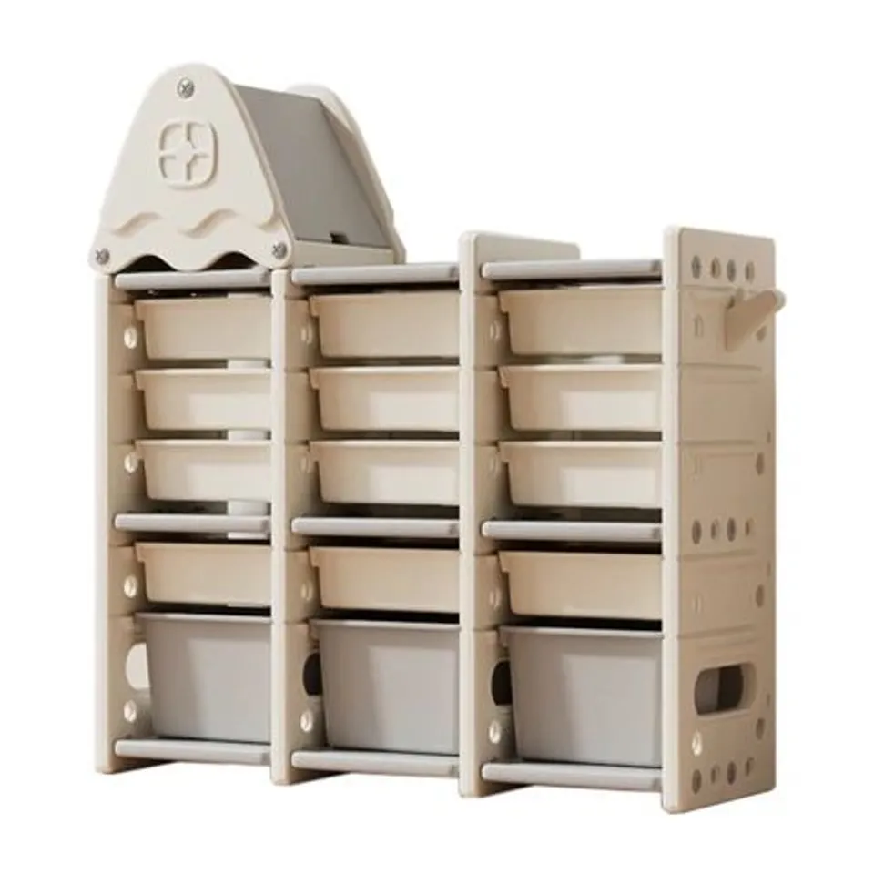 BOXED KIDKID 5 TIER PLASTIC TOY STORAGE ORGANIZER WITH 15 PULL-OUT BINS AND ROOF TOP