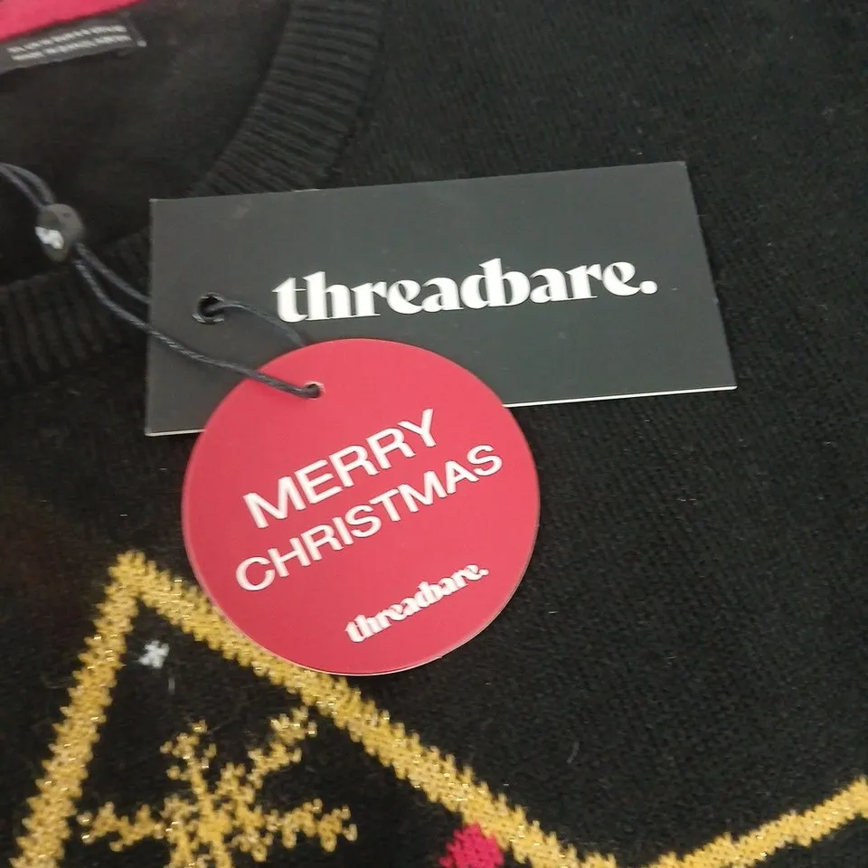 THREADBARE BLACK CHRISTMAS KNIT JUMPER WITH STAR & TREE PATTERN – MADE IN BANGLADESH