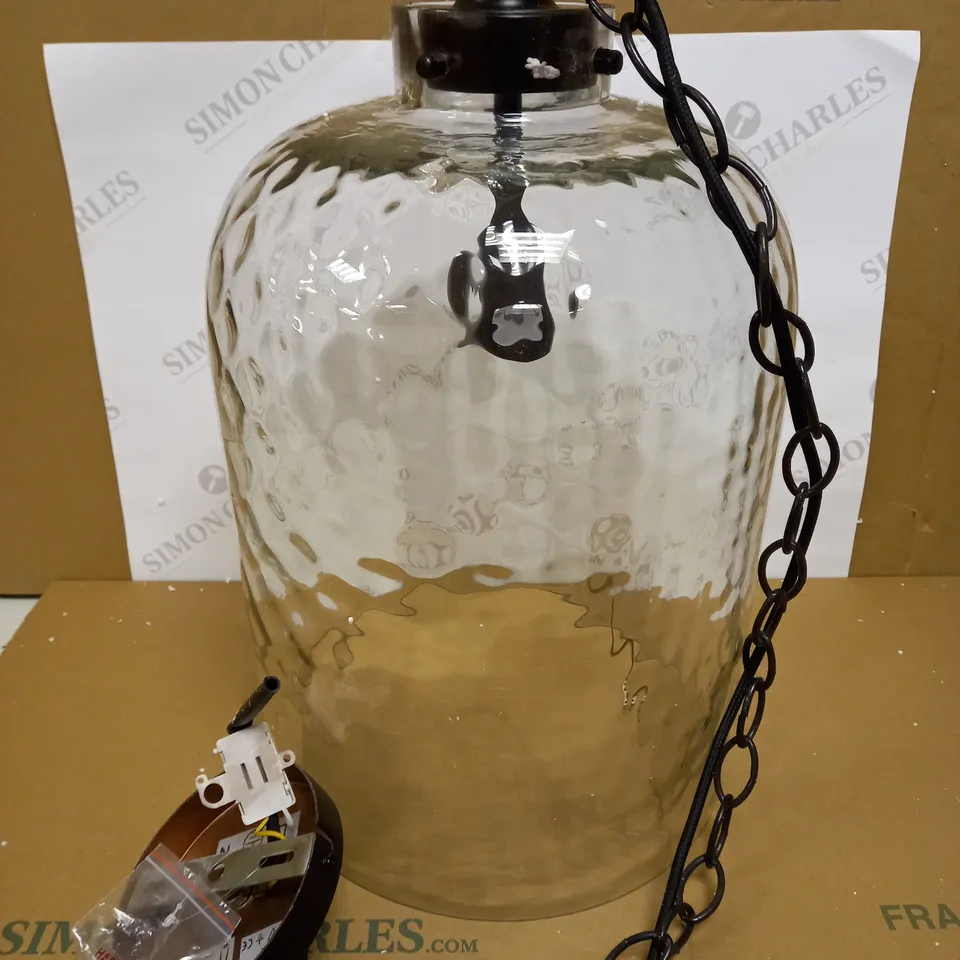 DAR LIGHTING TIGODA 1LT SINGLE PENDANT BRONZE AND GLASS LIGHT FIXTURE 